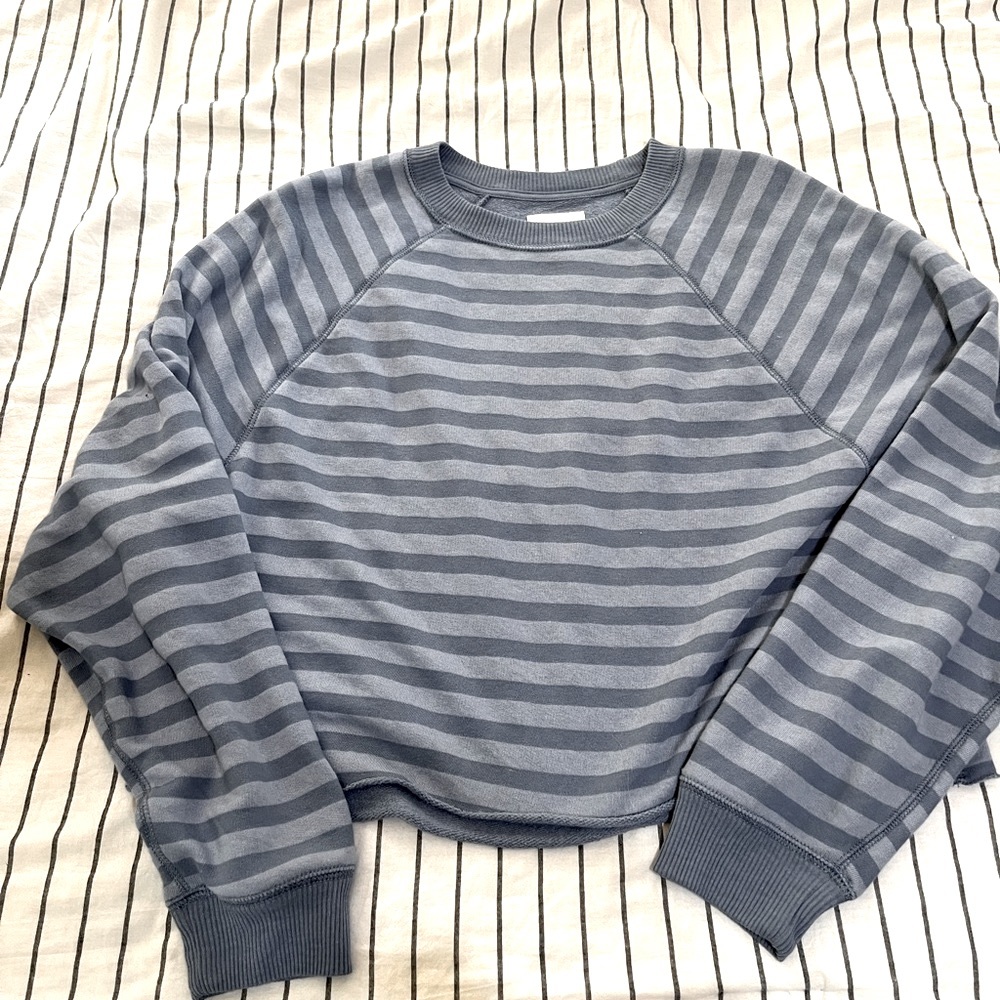 Blue Striped Oversized Long Sleeve Sweater Top